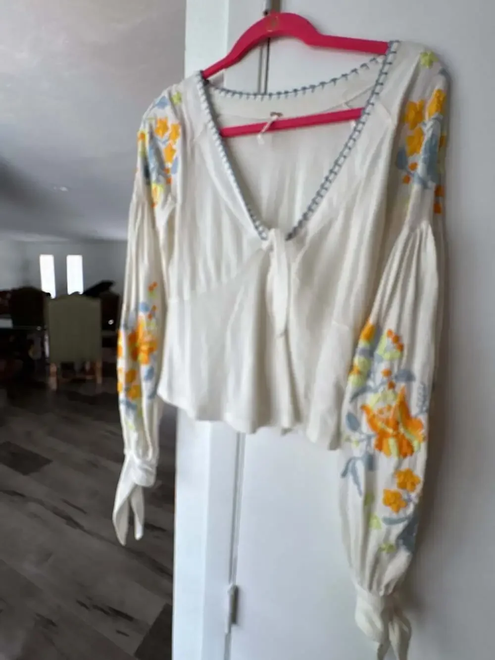 Free People KARA TOP OB933130 Ivory Embroidered Long Sleeve Blouse